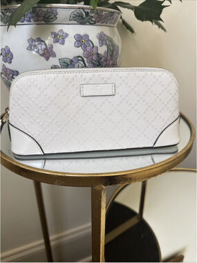 Gucci Diamante White Long Cosmetic Bag Clutch Leather Women's GUCCI Logo